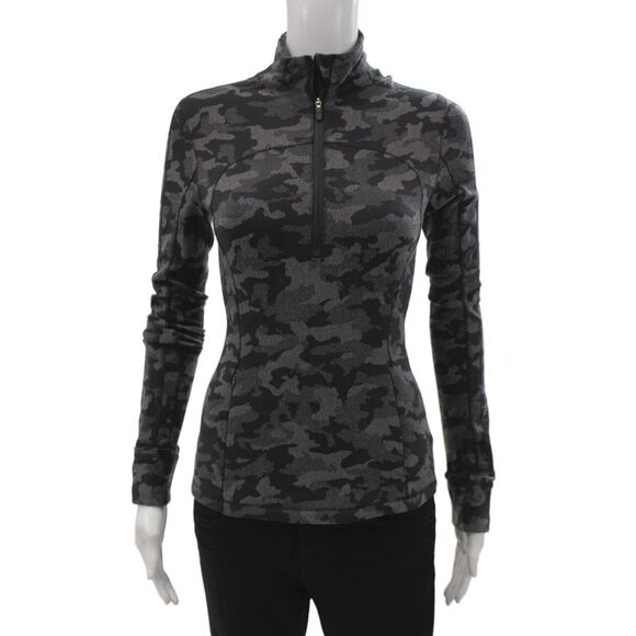 Lululemon Tops - Lululemon Womens Black Camo Mock Neck Zip Pullover Long Sleeve Nylon Size 4